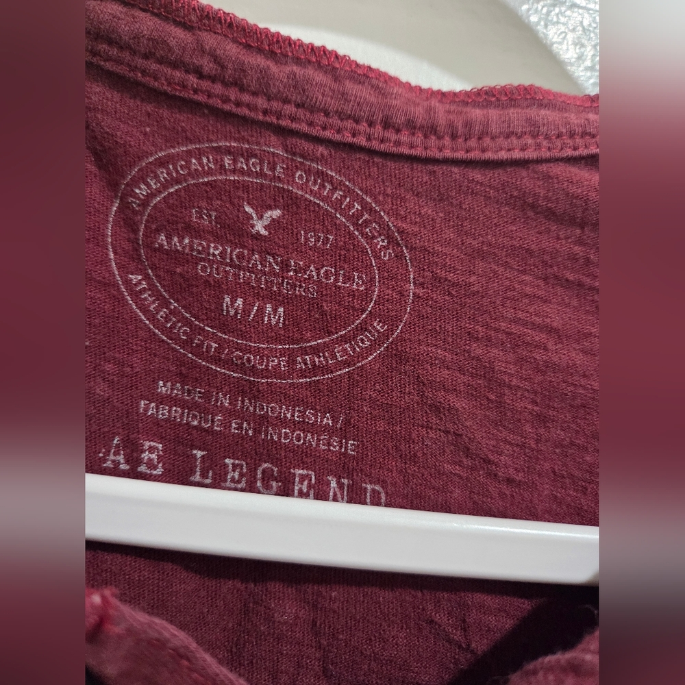 American Eagle Burgundy Henley Shirt - Picture 5 of 9